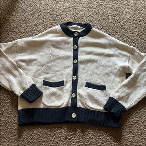 ALEX MILL Nico Tipped Cardigan Sz L Sweater Chunky Knit Ivory Cottagecore